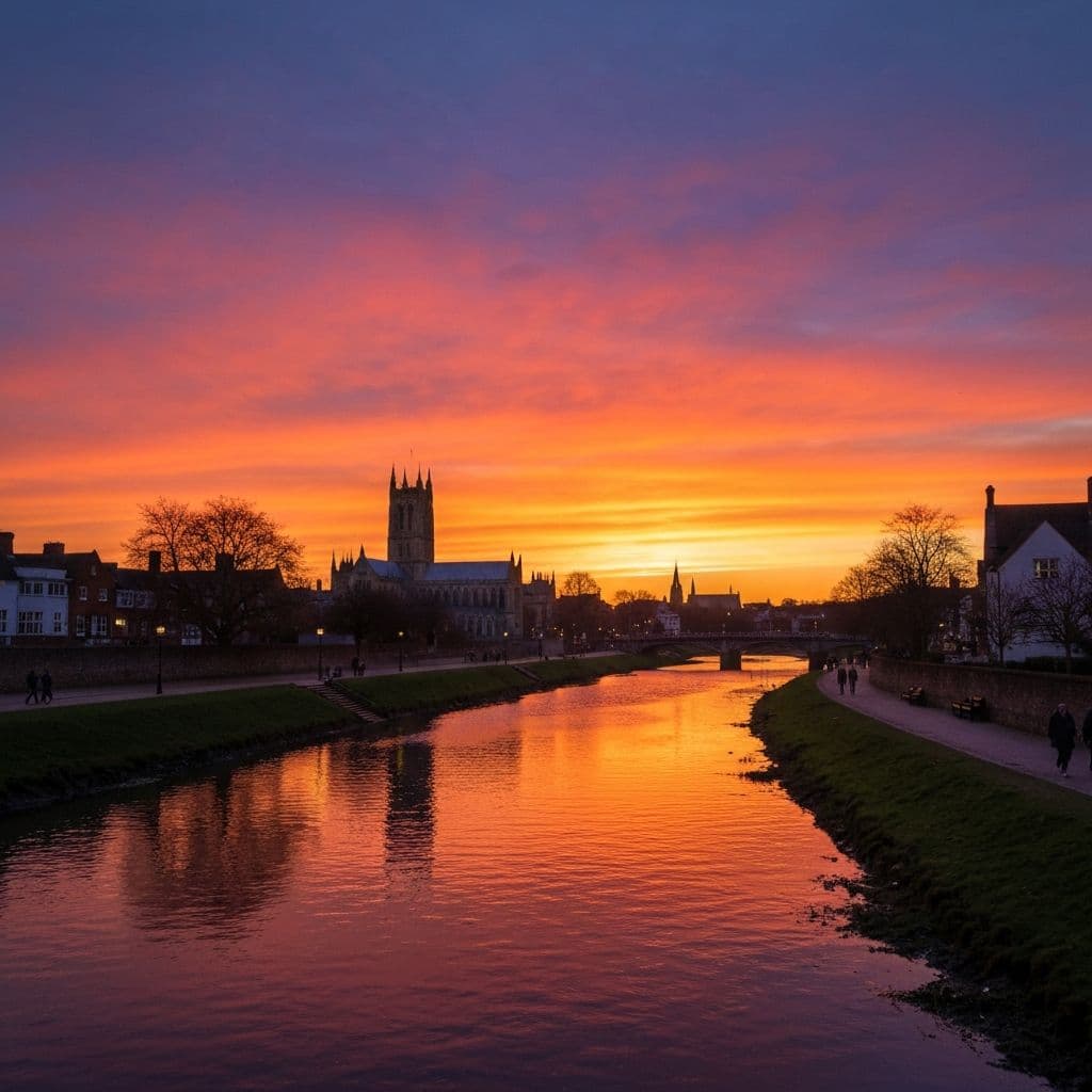 Norwich riverside at sunset